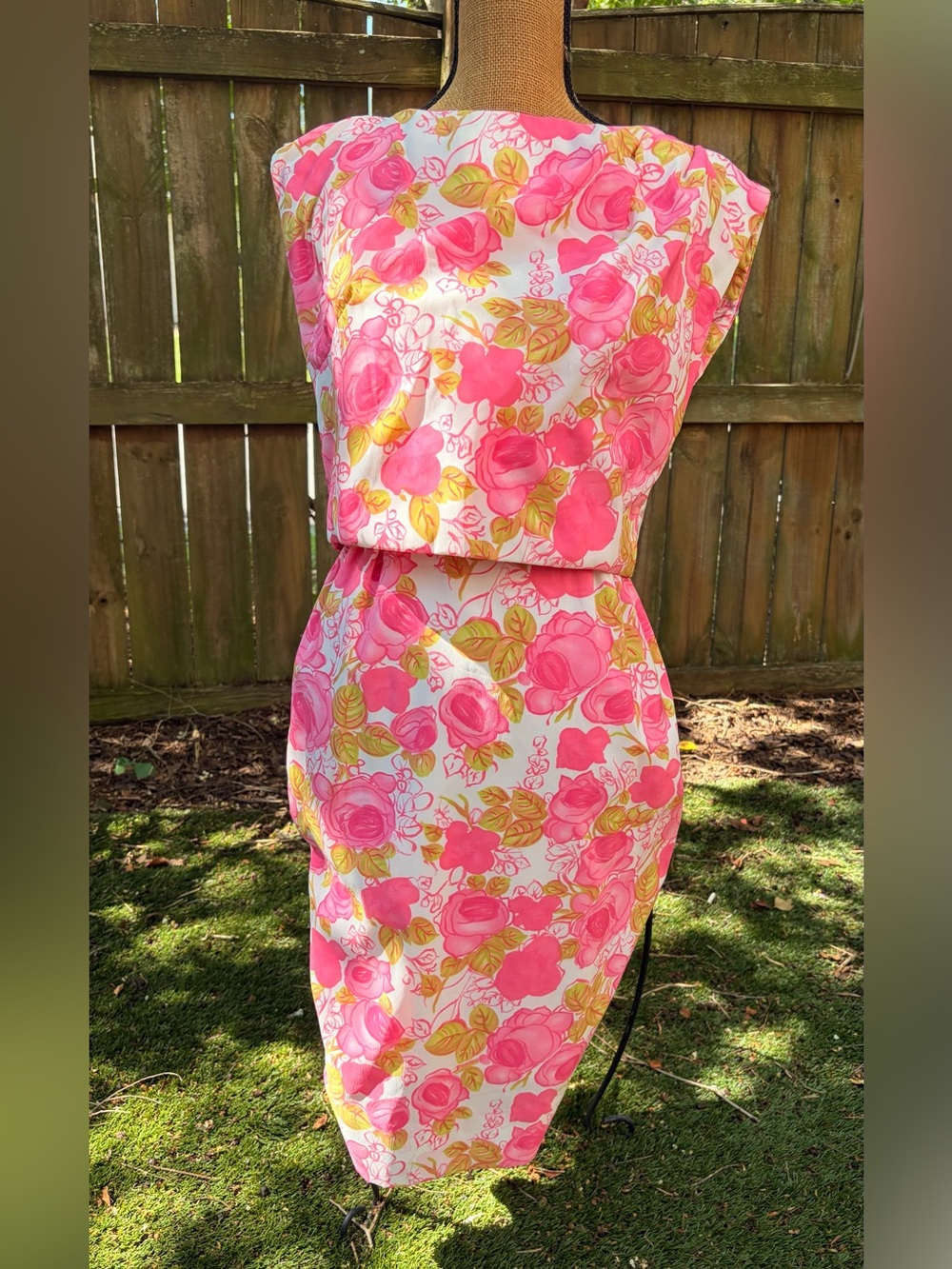 Vintage Leslie Fay Original Pink Rose Floral Dress & Jacket Set - Picture 4 of 13